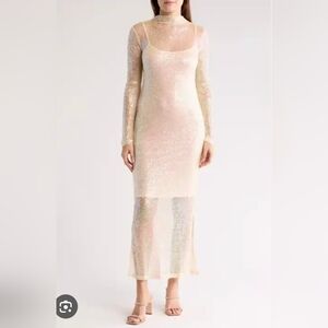 Steve Madden Shimmering Cream Long Sleeve Dress